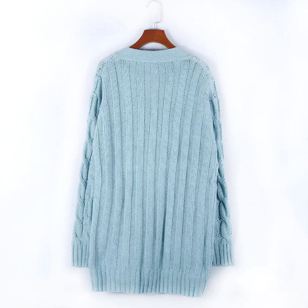 Women's Oversized Knit Cardigan Cable-Pattern Button-Front Longline