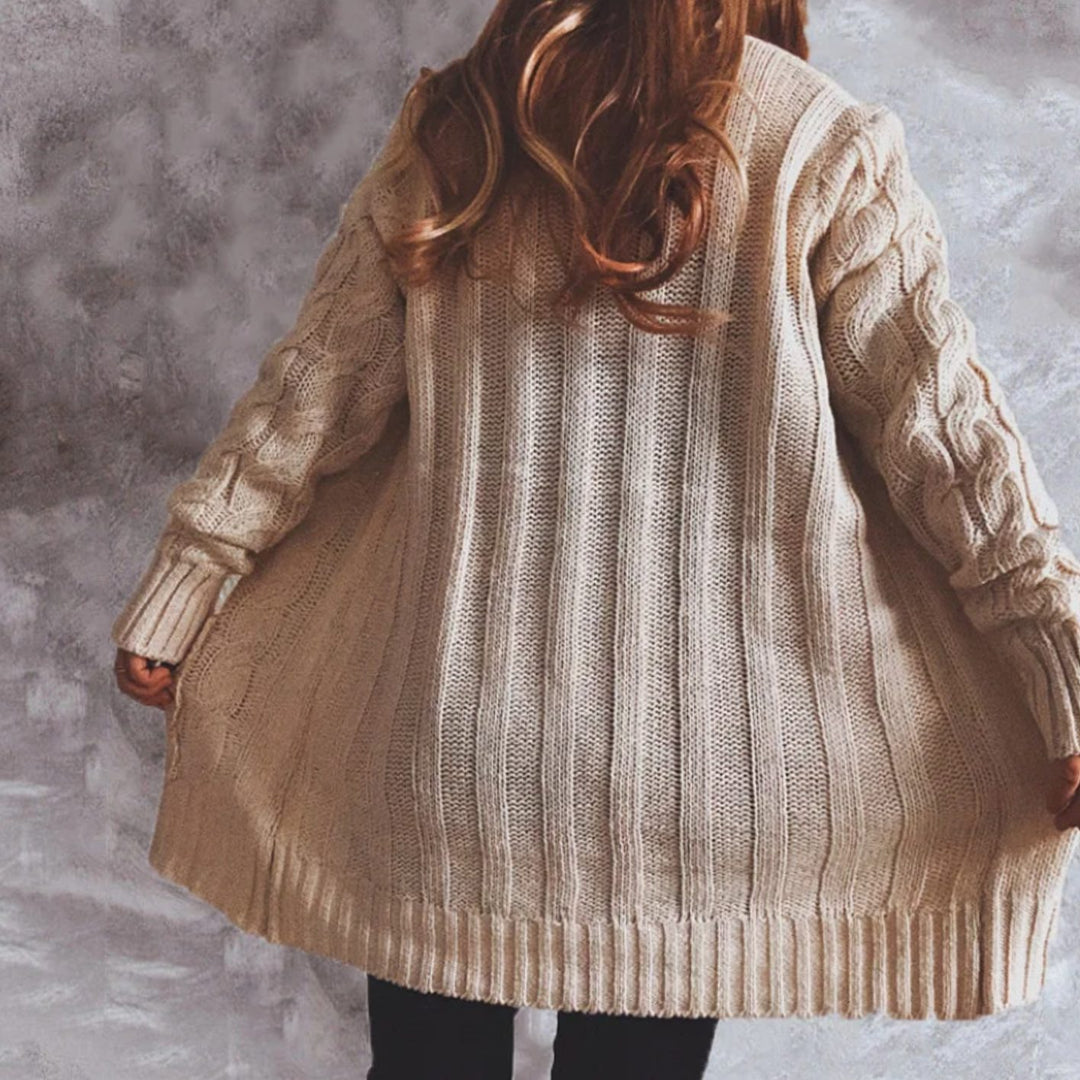 Women's Oversized Knit Cardigan Cable-Pattern Button-Front Longline