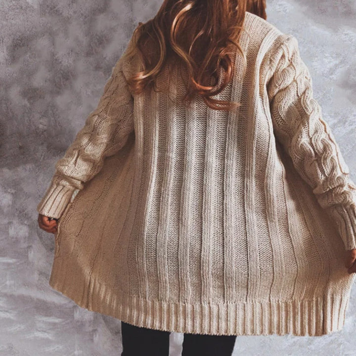 Women's Oversized Knit Cardigan Cable-Pattern Button-Front Longline