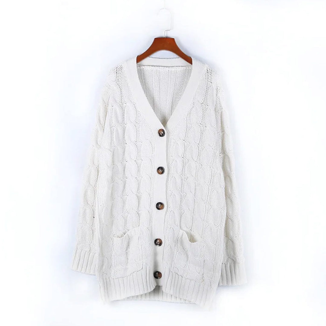Women's Oversized Knit Cardigan Cable-Pattern Button-Front Longline