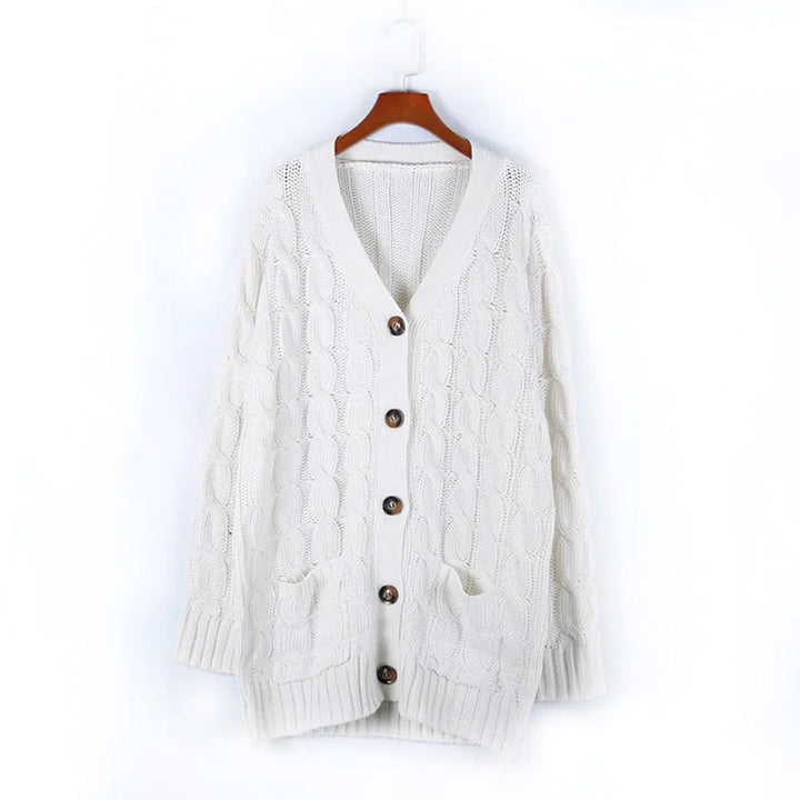 Women's Oversized Knit Cardigan Cable-Pattern Button-Front Longline