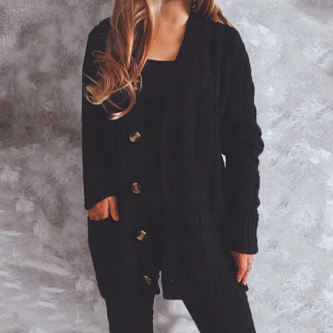 Women's Oversized Knit Cardigan Cable-Pattern Button-Front Longline