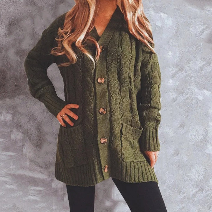 Women's Oversized Knit Cardigan Cable-Pattern Button-Front Longline