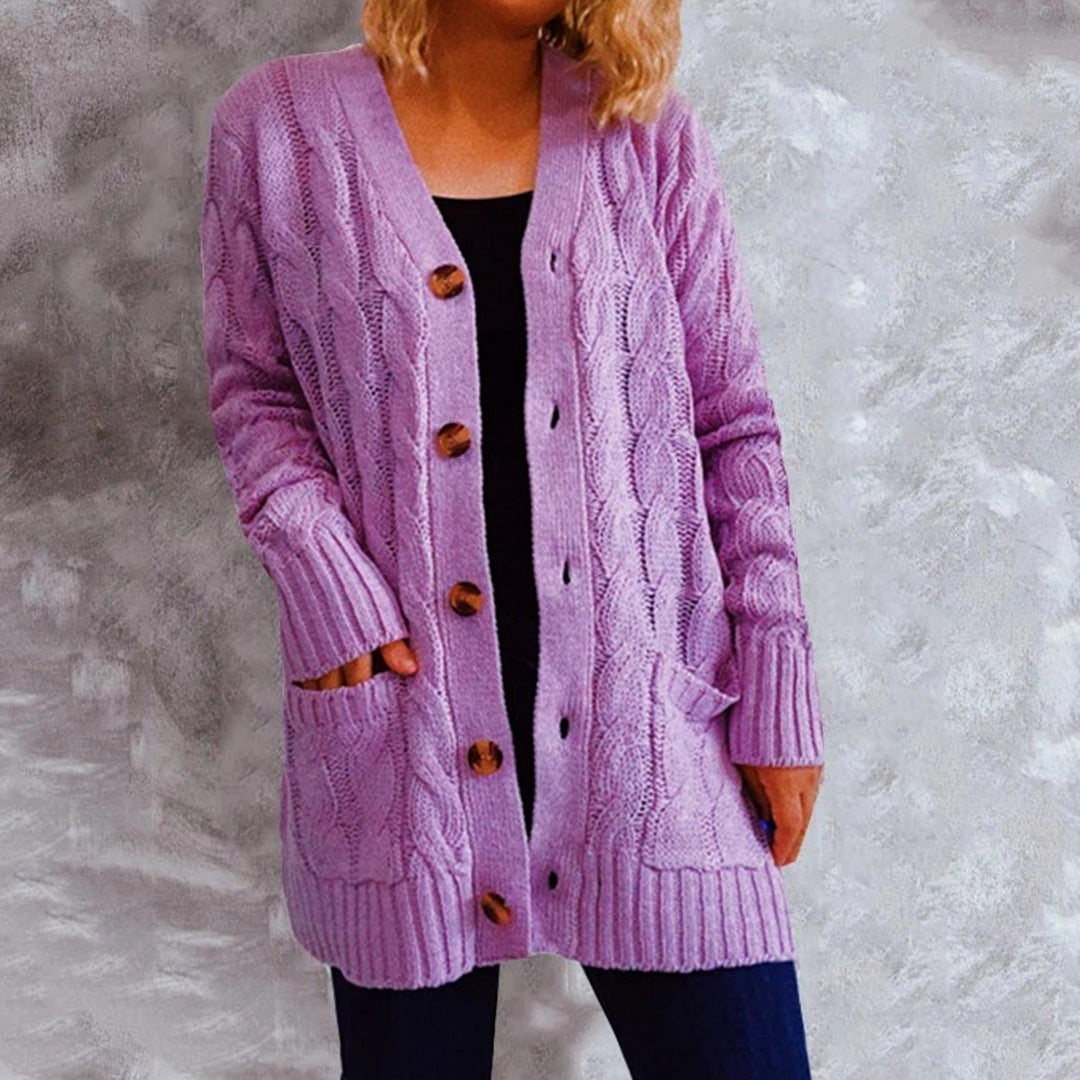 Women's Oversized Knit Cardigan Cable-Pattern Button-Front Longline