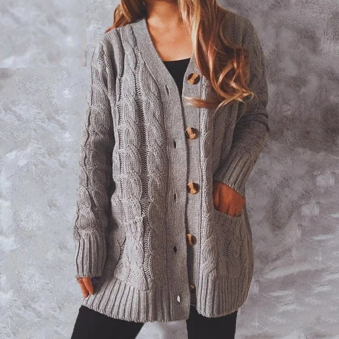 Women's Oversized Knit Cardigan Cable-Pattern Button-Front Longline