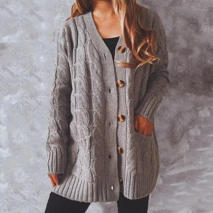 Women's Oversized Knit Cardigan Cable-Pattern Button-Front Longline