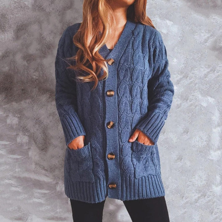 Women's Oversized Knit Cardigan Cable-Pattern Button-Front Longline