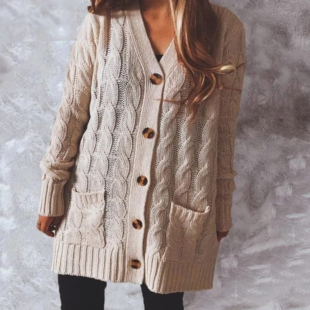 Women's Oversized Knit Cardigan Cable-Pattern Button-Front Longline