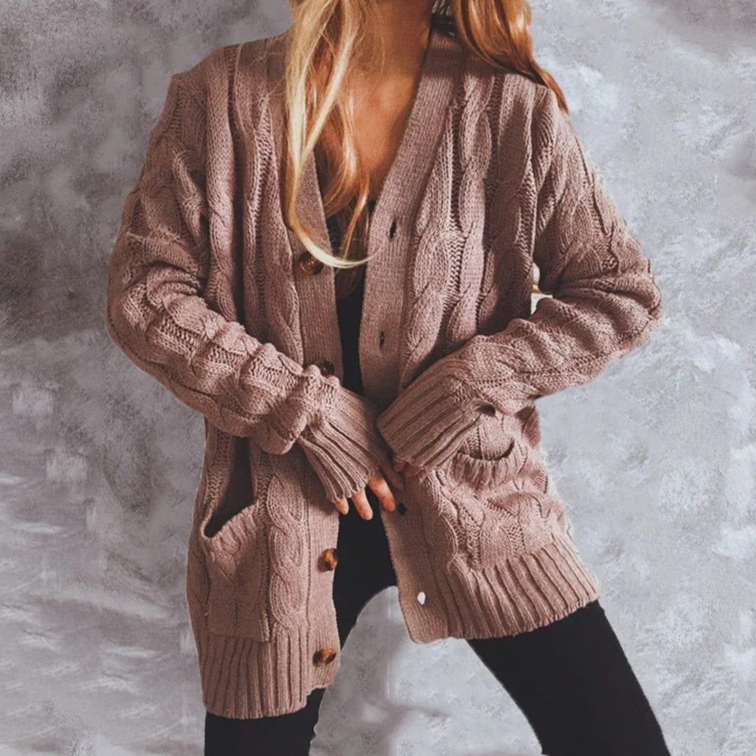Women's Oversized Knit Cardigan Cable-Pattern Button-Front Longline