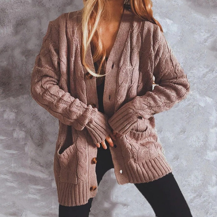 Women's Oversized Knit Cardigan Cable-Pattern Button-Front Longline