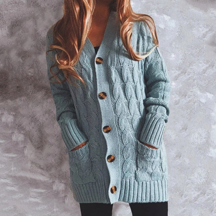 Women's Oversized Knit Cardigan Cable-Pattern Button-Front Longline