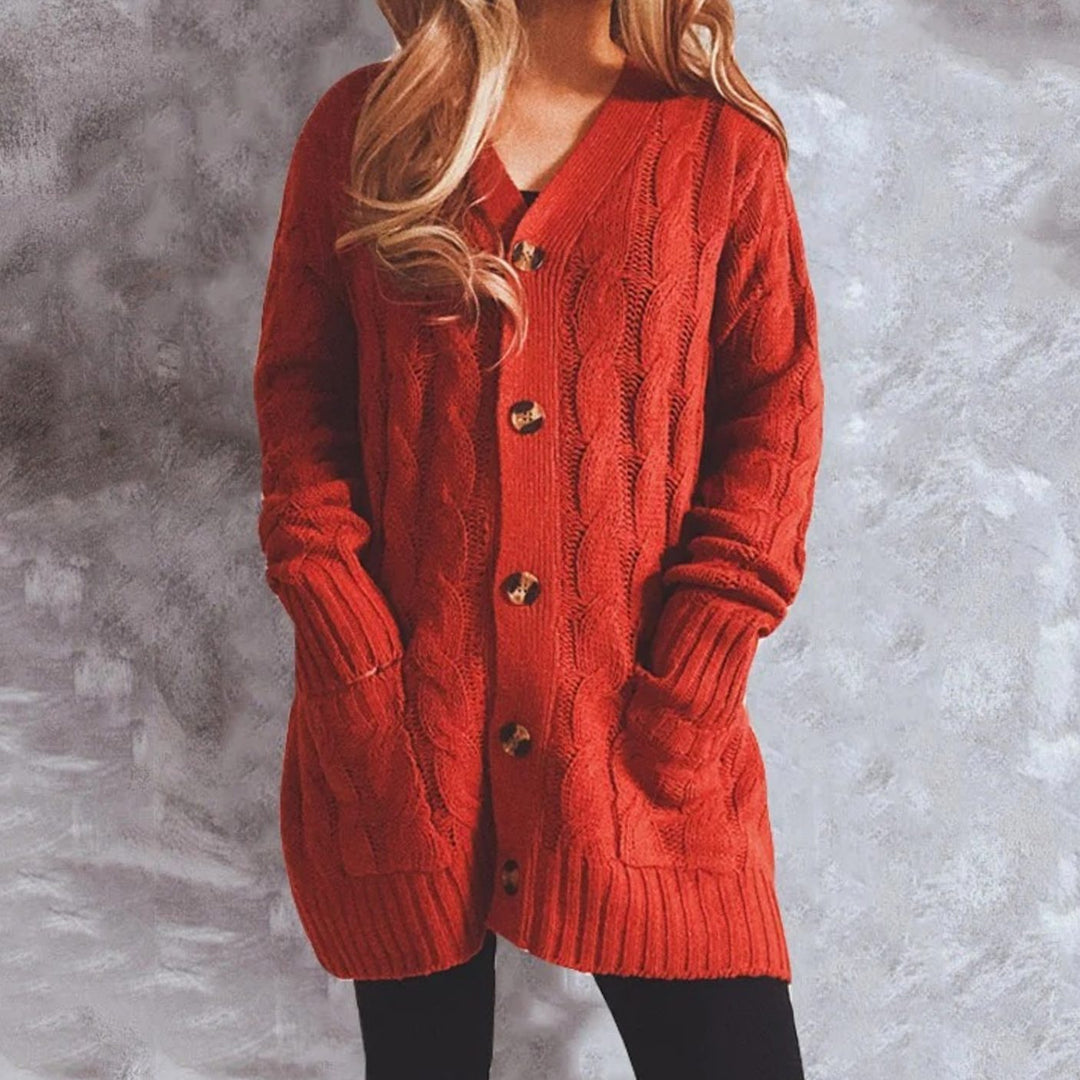 Women's Oversized Knit Cardigan Cable-Pattern Button-Front Longline