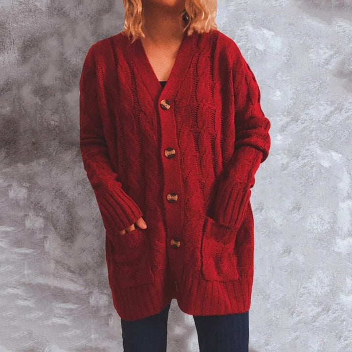 Women's Oversized Knit Cardigan Cable-Pattern Button-Front Longline