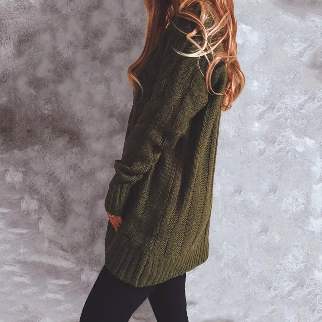 Women's Oversized Knit Cardigan Cable-Pattern Button-Front Longline
