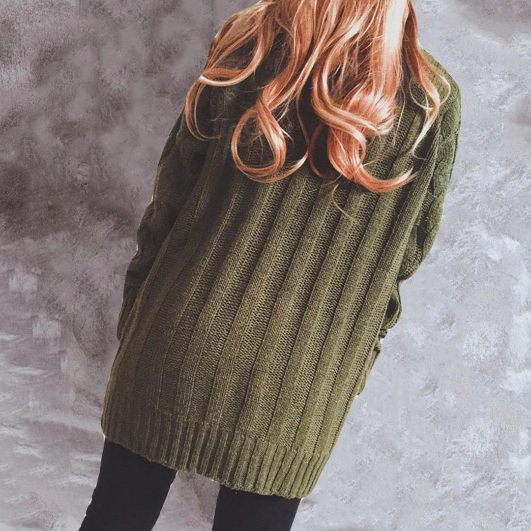 Women's Oversized Knit Cardigan Cable-Pattern Button-Front Longline