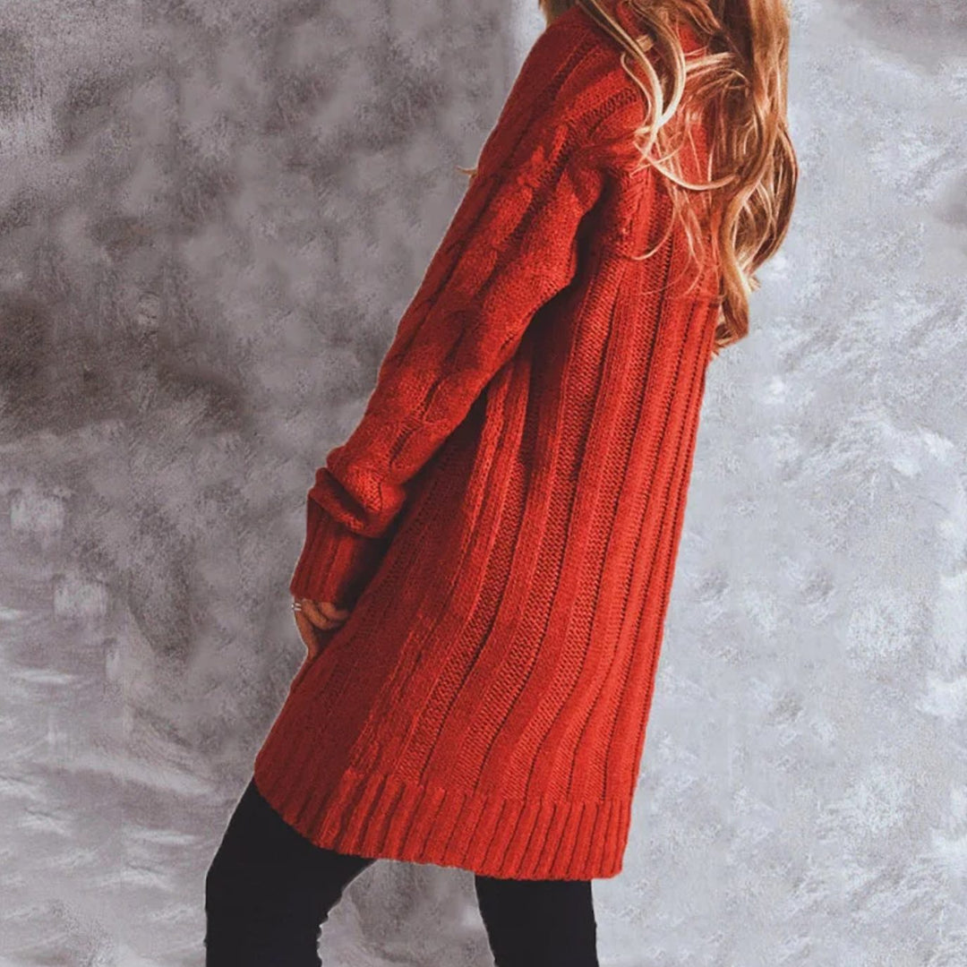 Women's Oversized Knit Cardigan Cable-Pattern Button-Front Longline
