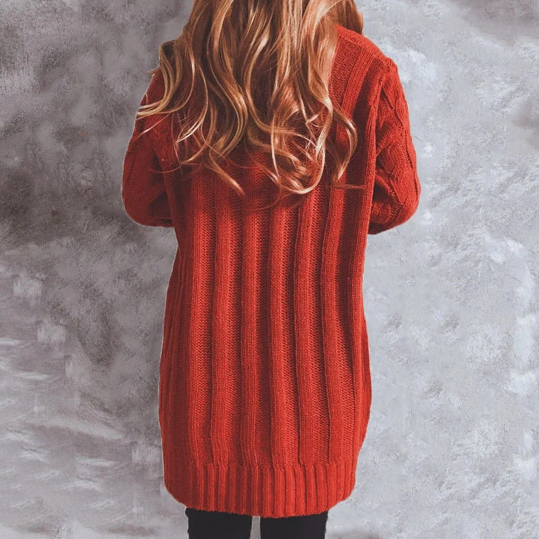 Women's Oversized Knit Cardigan Cable-Pattern Button-Front Longline