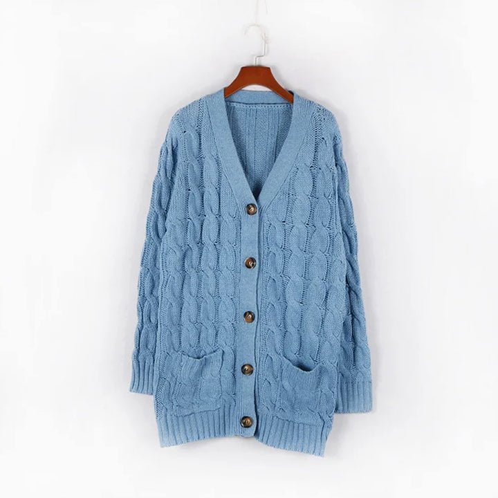Women's Oversized Knit Cardigan Cable-Pattern Button-Front Longline