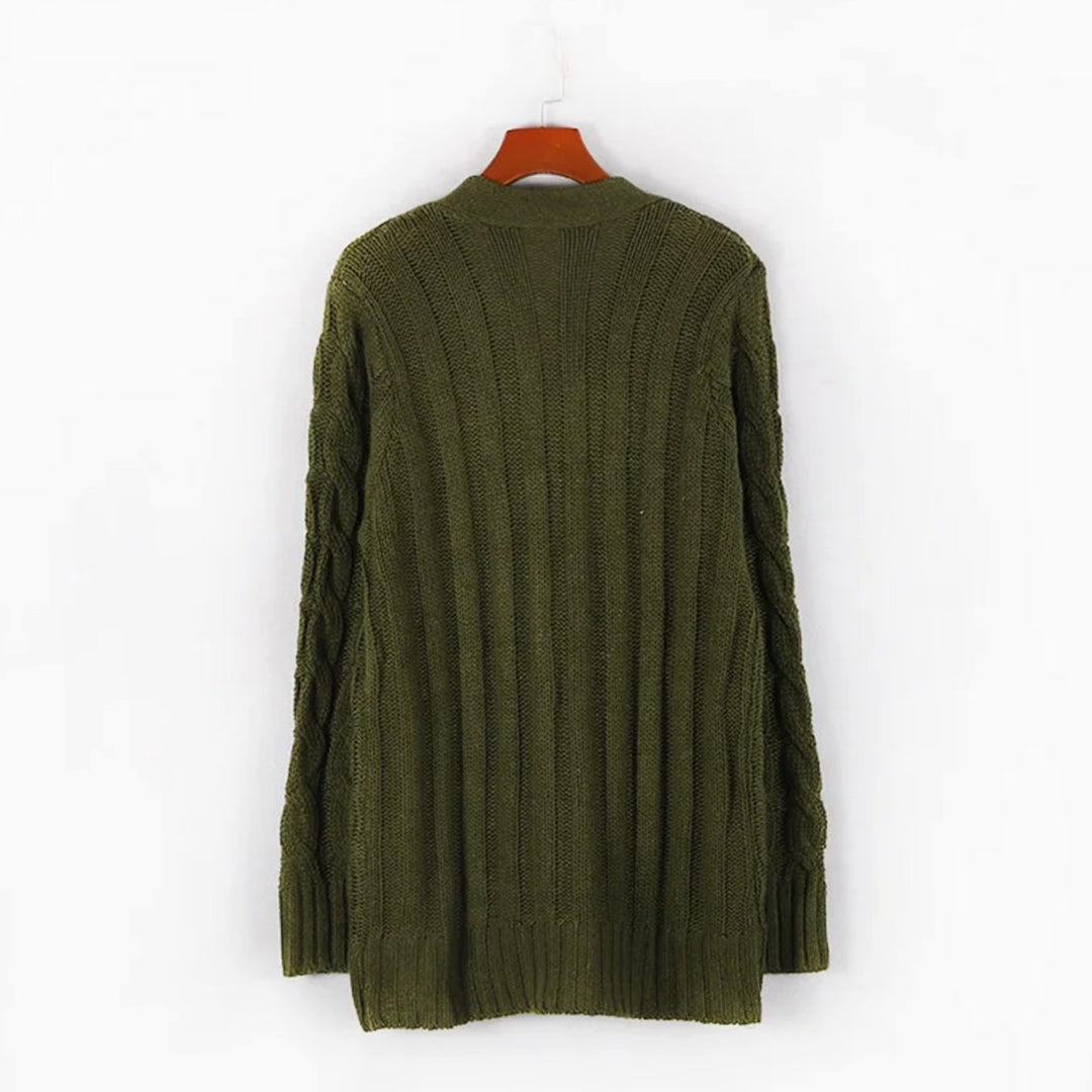 Women's Oversized Knit Cardigan Cable-Pattern Button-Front Longline