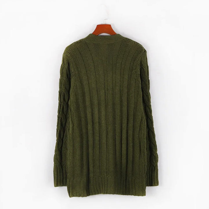 Women's Oversized Knit Cardigan Cable-Pattern Button-Front Longline
