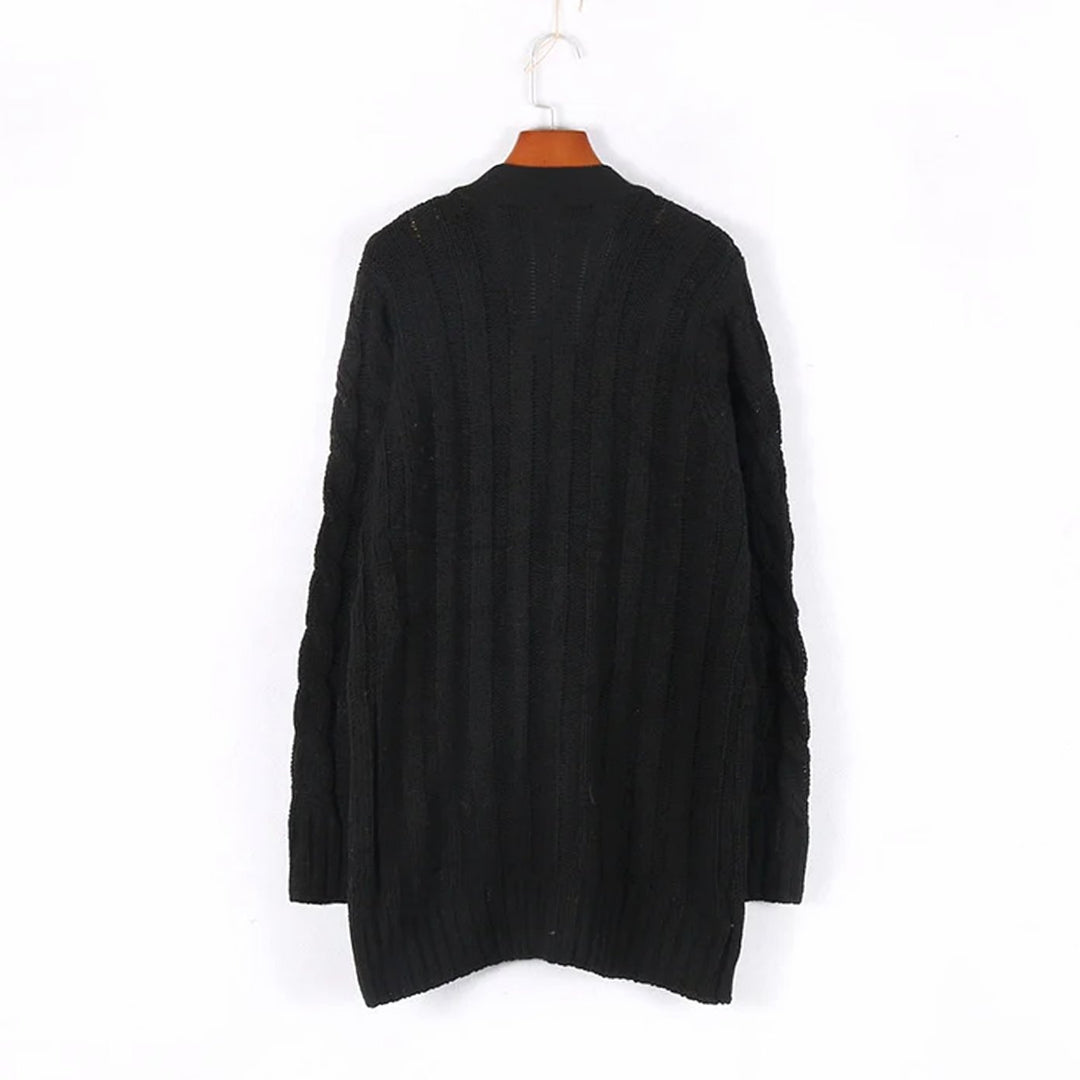 Women's Oversized Knit Cardigan Cable-Pattern Button-Front Longline