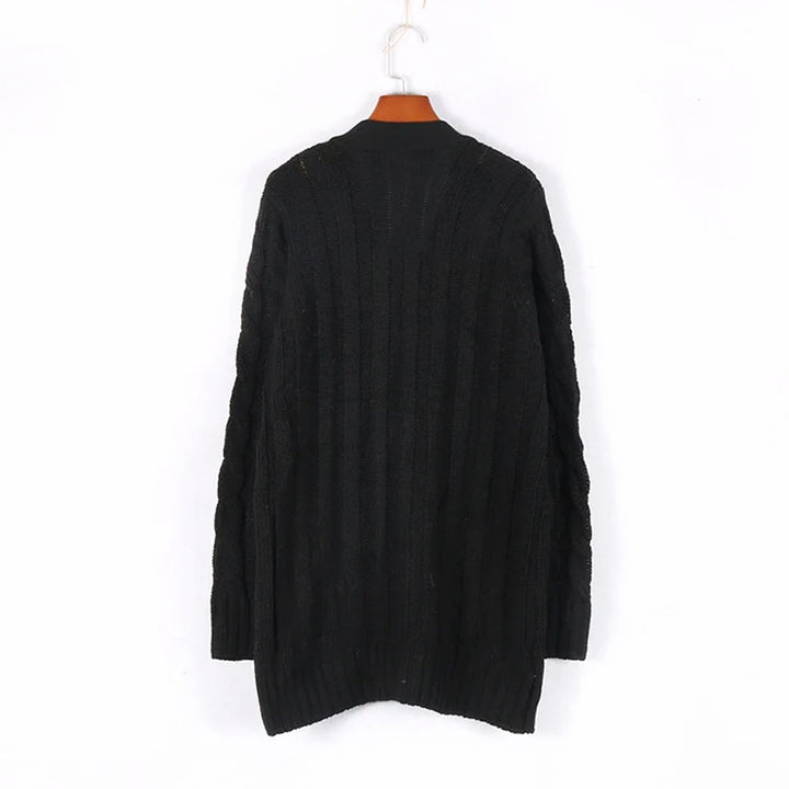 Women's Oversized Knit Cardigan Cable-Pattern Button-Front Longline