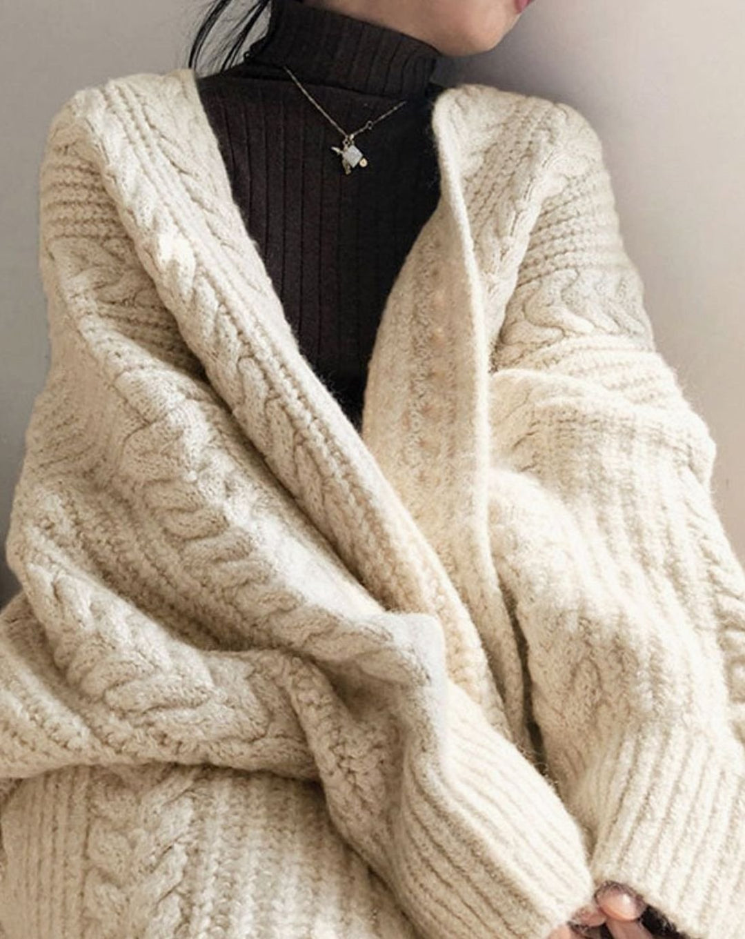 Women's Oversized Knit Cardigan Cable Twist Long Open Front
