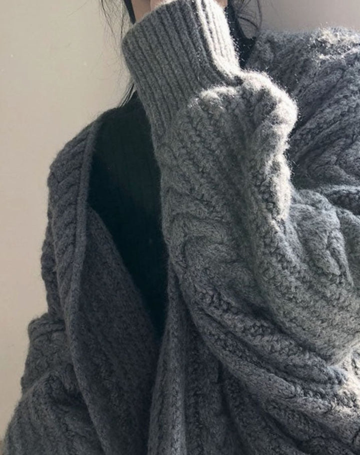 Women's Oversized Knit Cardigan Cable Twist Long Open Front