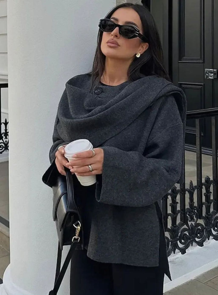 Women's Oversized Knit Cardigan Cape Scarf-Collar Pullover