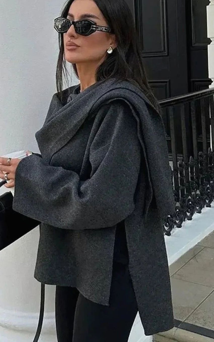 Women's Oversized Knit Cardigan Cape Scarf-Collar Pullover