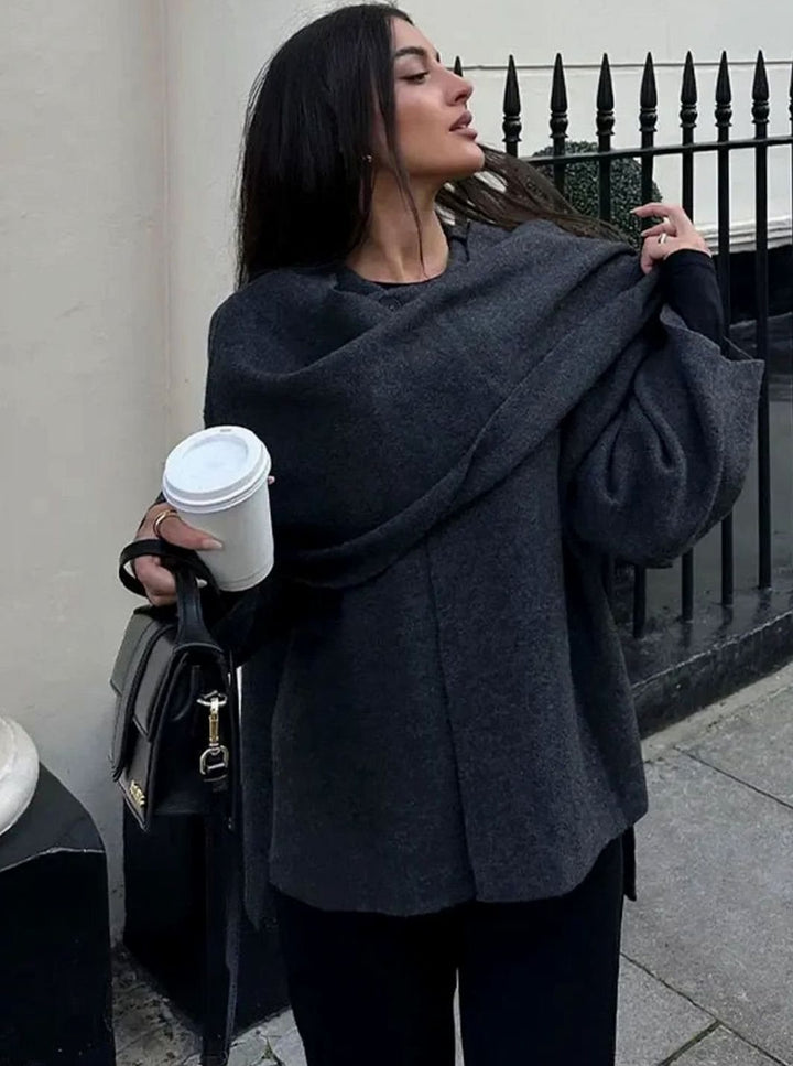 Women's Oversized Knit Cardigan Cape Scarf-Collar Pullover