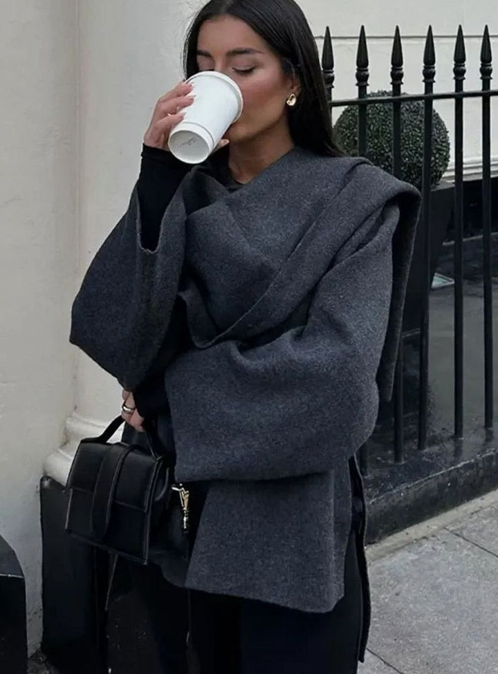 Women's Oversized Knit Cardigan Cape Scarf-Collar Pullover