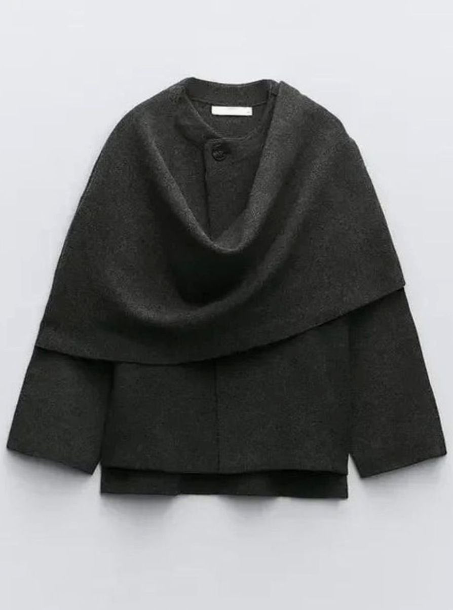 Women's Oversized Knit Cardigan Cape Scarf-Collar Pullover