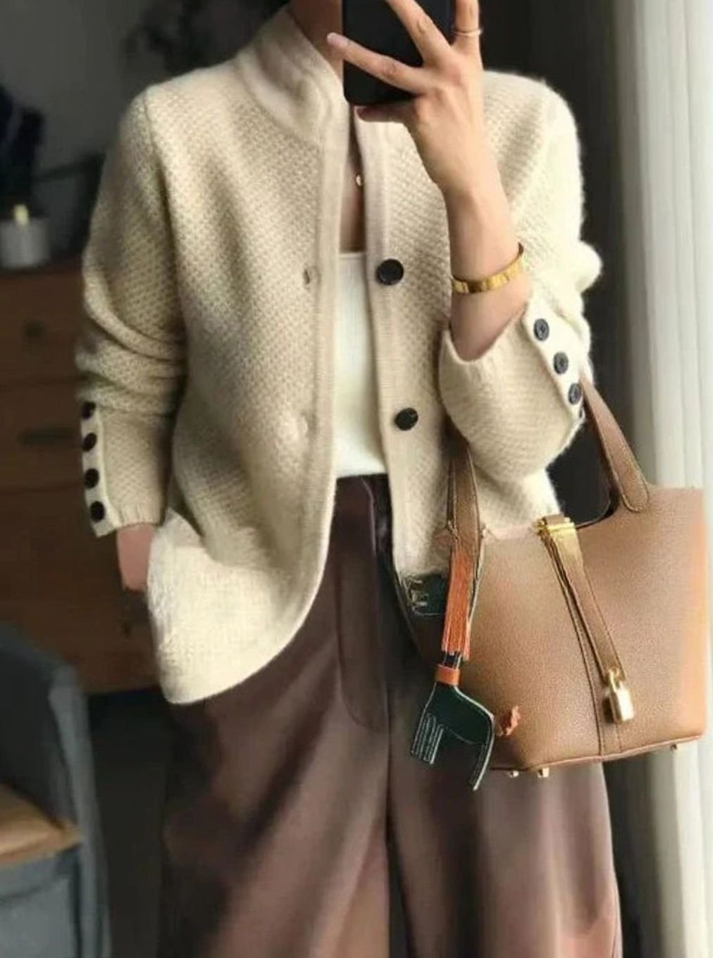 Women's Oversized Knit Cardigan Cashmere Wool Button-Up Jumper