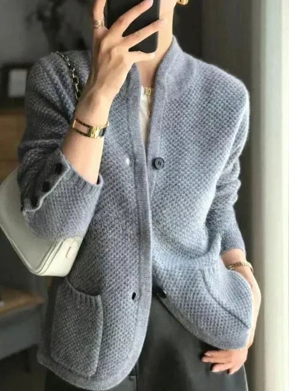 Women's Oversized Knit Cardigan Cashmere Wool Button-Up Jumper