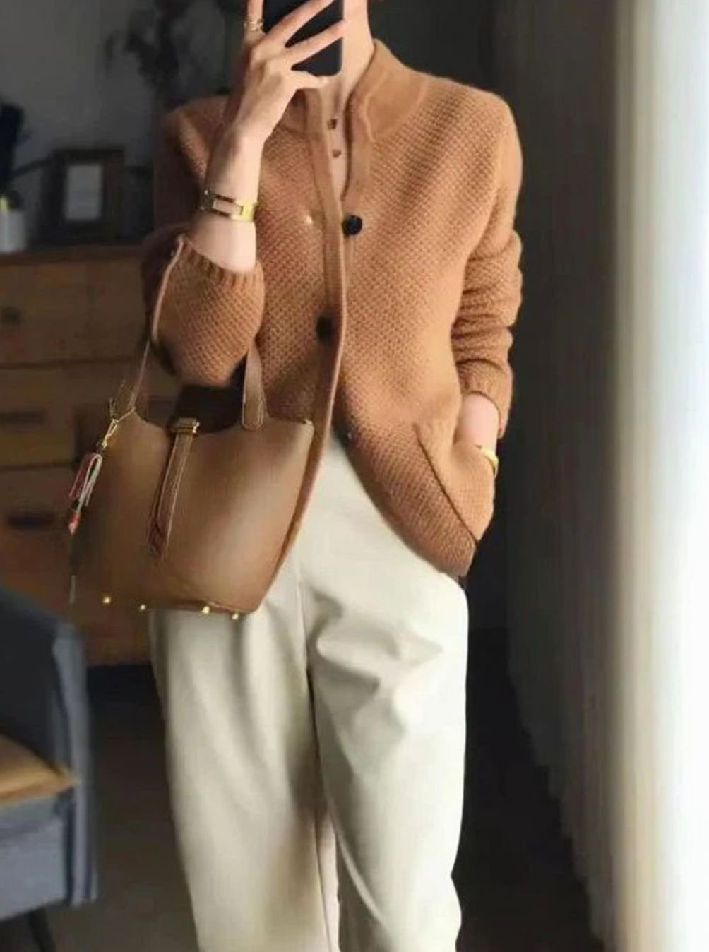 Women's Oversized Knit Cardigan Cashmere Wool Button-Up Jumper