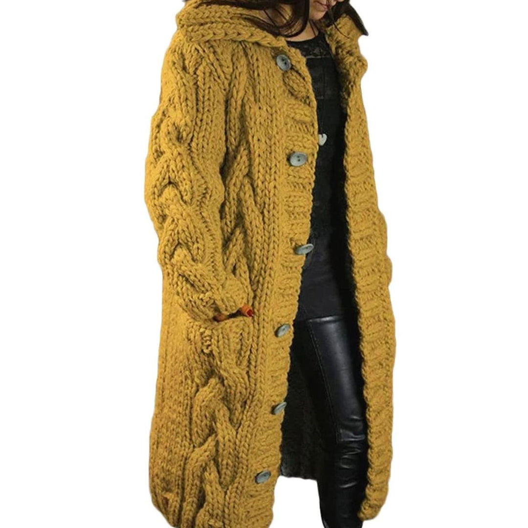 Women's Oversized Knit Cardigan Chunky Cable-Knit Hooded Button-Up