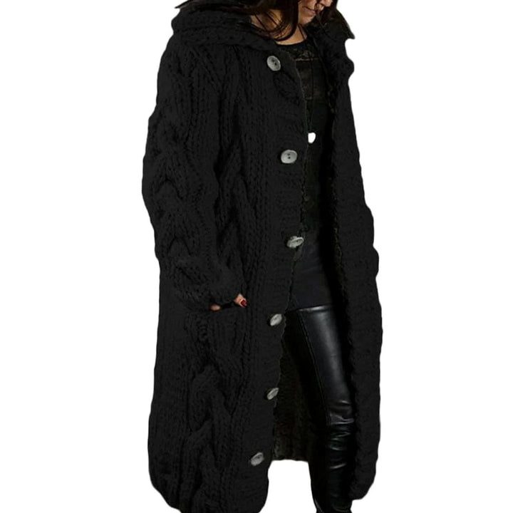 Women's Oversized Knit Cardigan Chunky Cable-Knit Hooded Button-Up