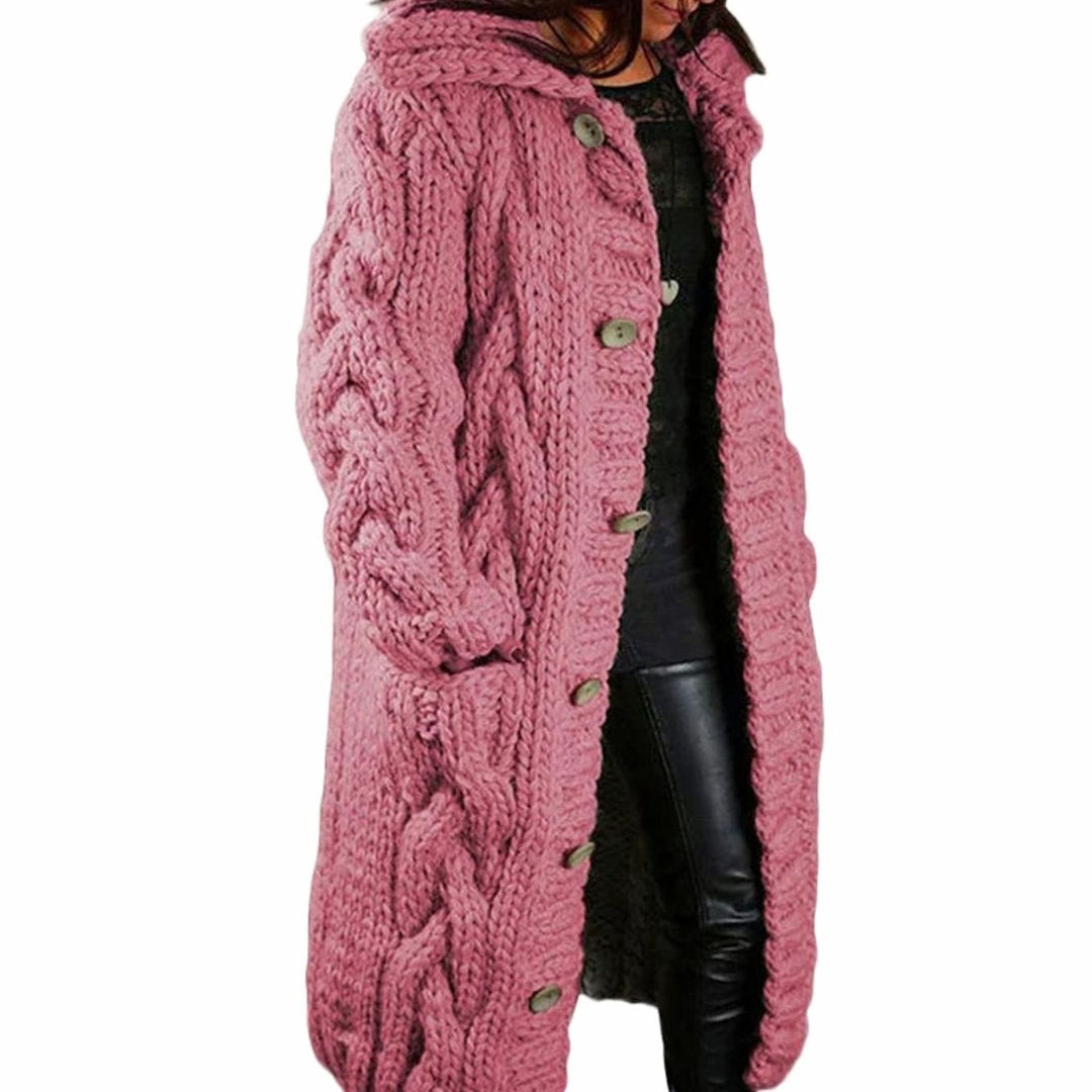 Women's Oversized Knit Cardigan Chunky Cable-Knit Hooded Button-Up
