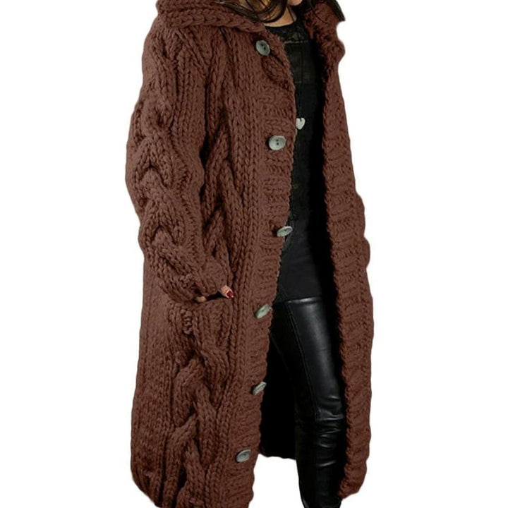 Women's Oversized Knit Cardigan Chunky Cable-Knit Hooded Button-Up