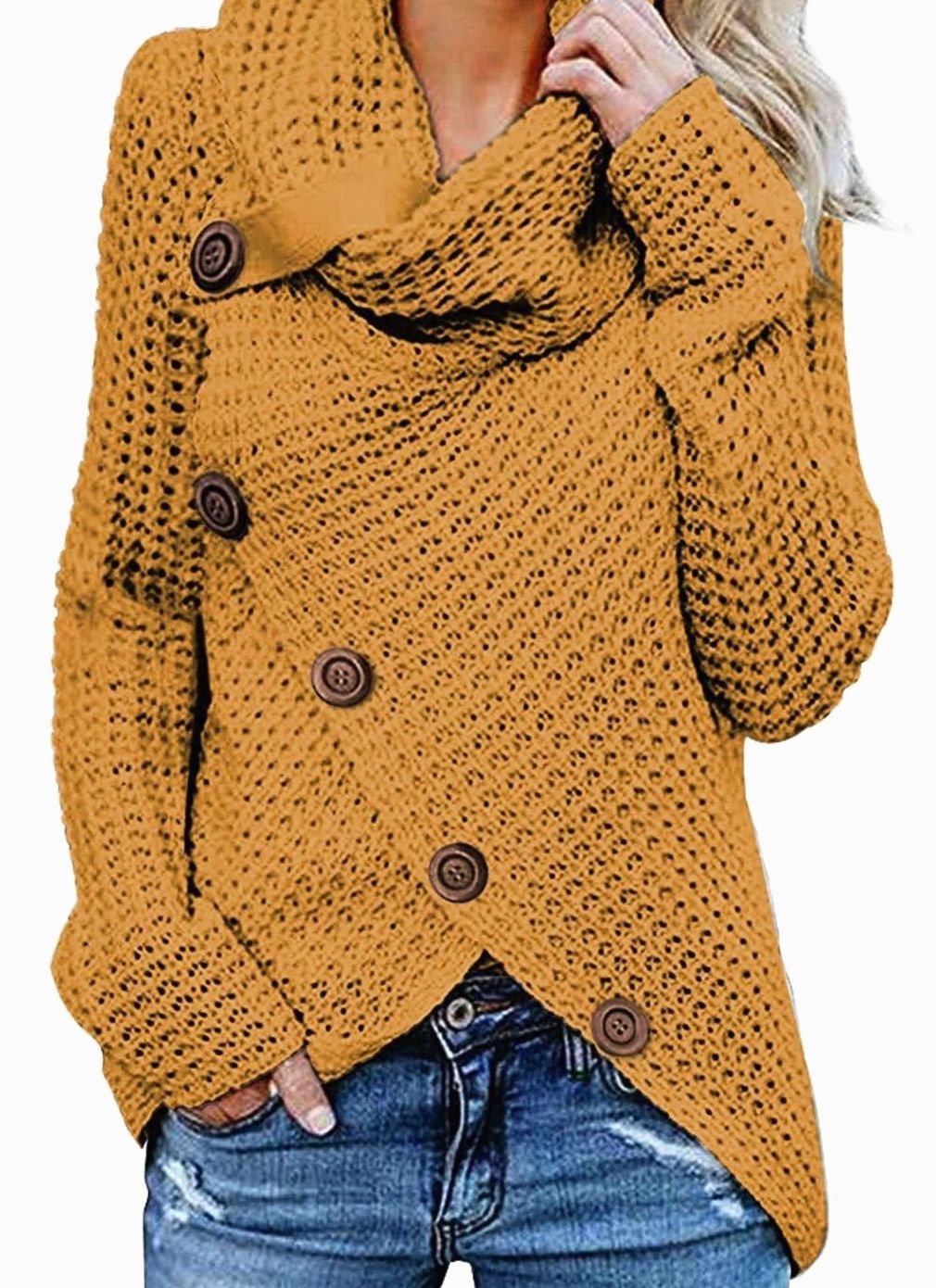 Women's Oversized Knit Cardigan Cowl Neck Button Wrap Jumper