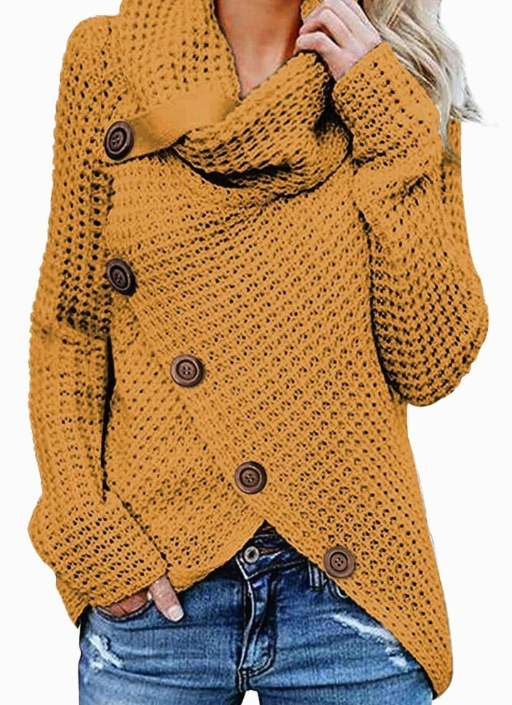 Women's Oversized Knit Cardigan Cowl Neck Button Wrap Jumper