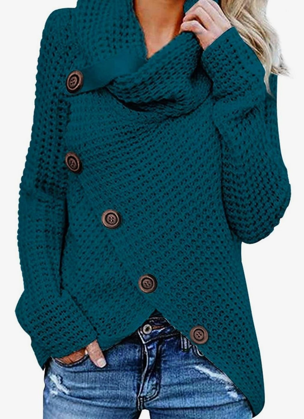 Women's Oversized Knit Cardigan Cowl Neck Button Wrap Jumper