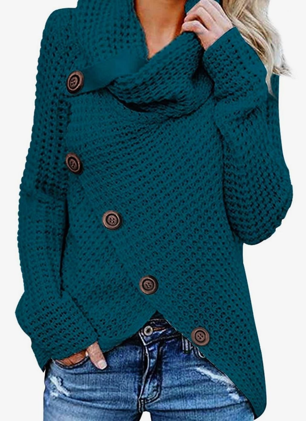 Women's Oversized Knit Cardigan Cowl Neck Button Wrap Jumper