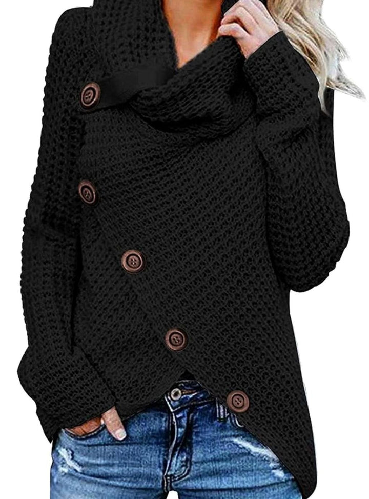 Women's Oversized Knit Cardigan Cowl Neck Button Wrap Jumper