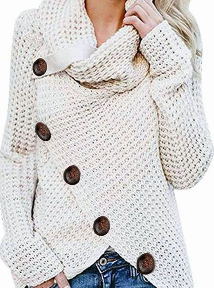 Women's Oversized Knit Cardigan Cowl Neck Button Wrap Jumper