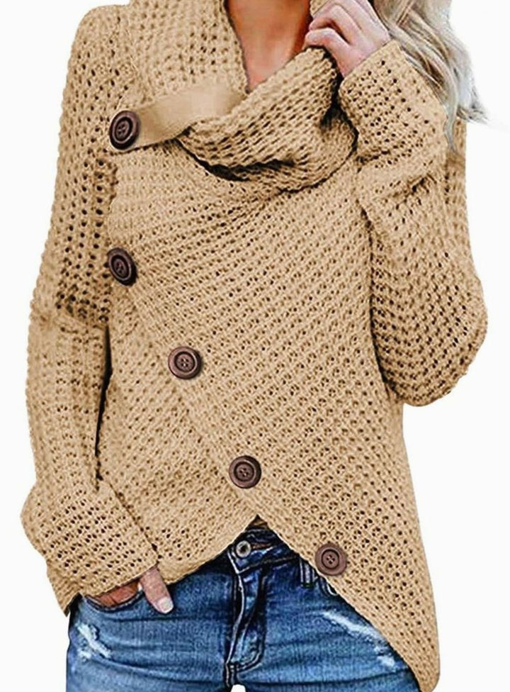 Women's Oversized Knit Cardigan Cowl Neck Button Wrap Jumper