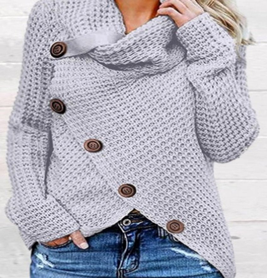 Women's Oversized Knit Cardigan Cowl Neck Button Wrap Jumper