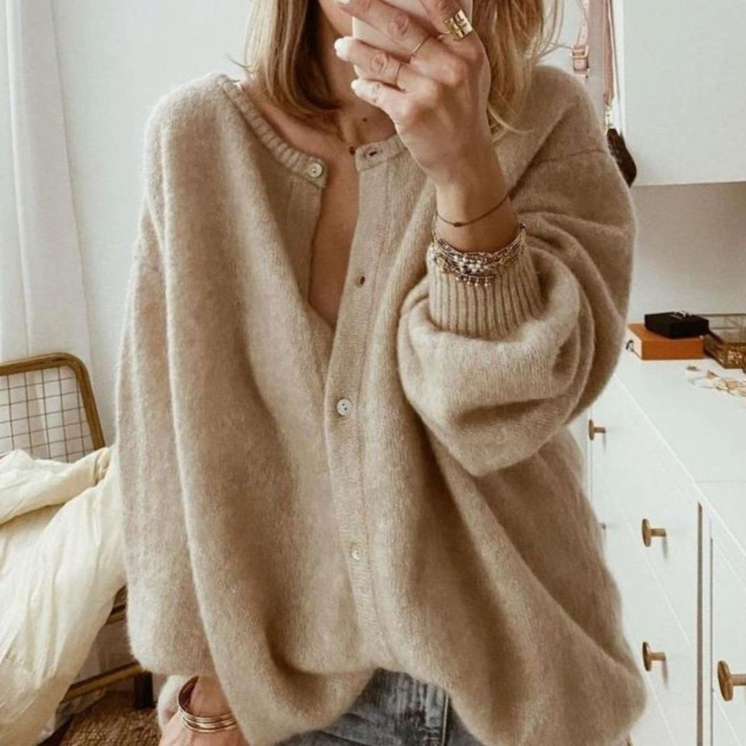 Women's Oversized Knit Cardigan Fluffy Button-Up Jumper