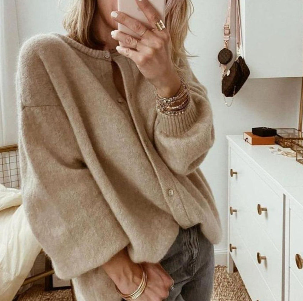 Women's Oversized Knit Cardigan Fluffy Button-Up Jumper
